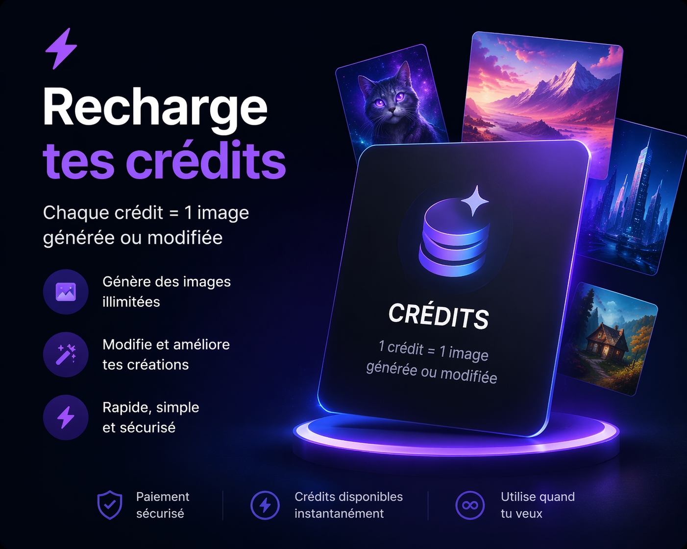 Recharge tes crédits. Crée sans limite.